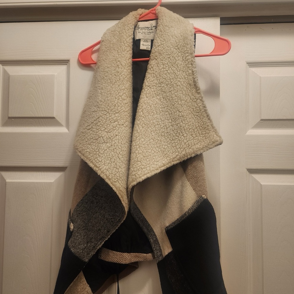 American Rag Shearling Vest with Black and Cream Accents